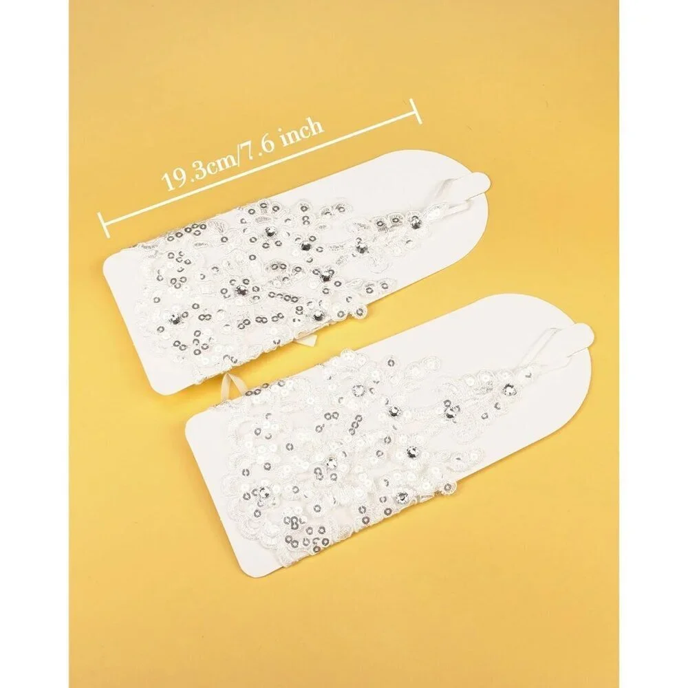 Women's Rhinestone Fingerless White Gloves Bride Wedding Party Prom Accessories